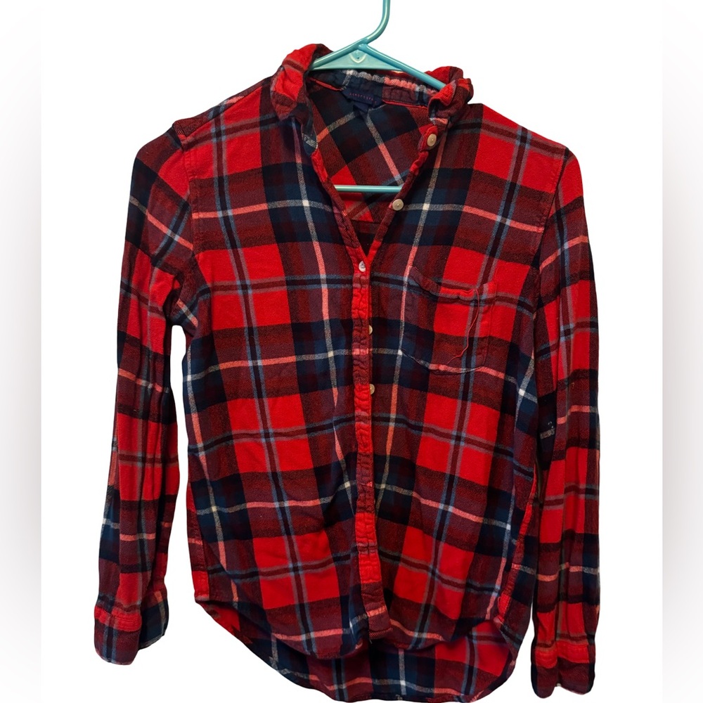 Aeropostale Women's Plaid Button Down Shirt - Red and Navy